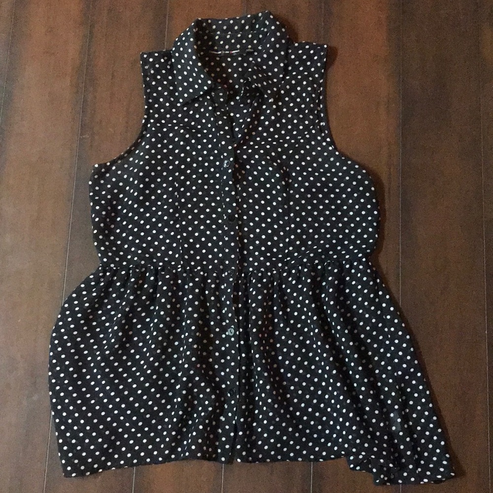 Polka Dot Sheer Button Down Sleeveless Blouse Sz S